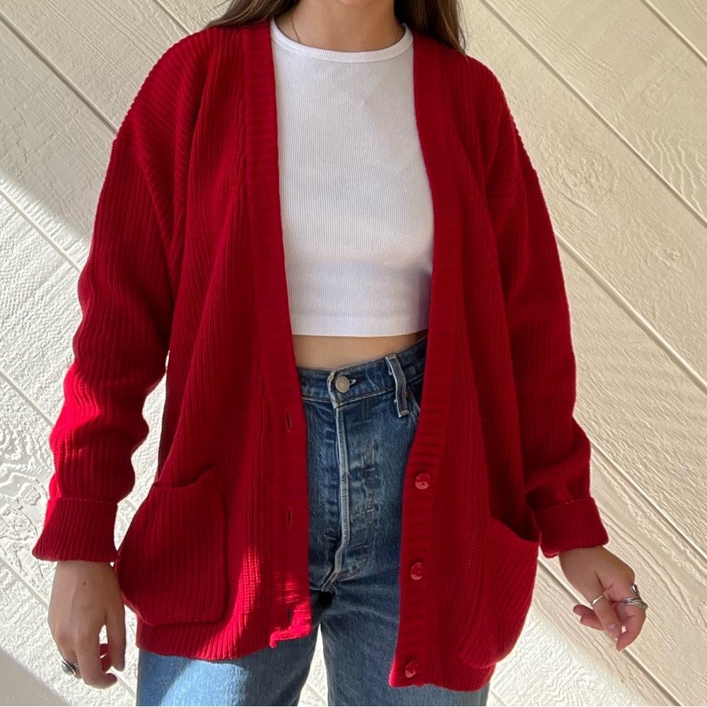 Vintage Steppingstones Knit Red Cardigan